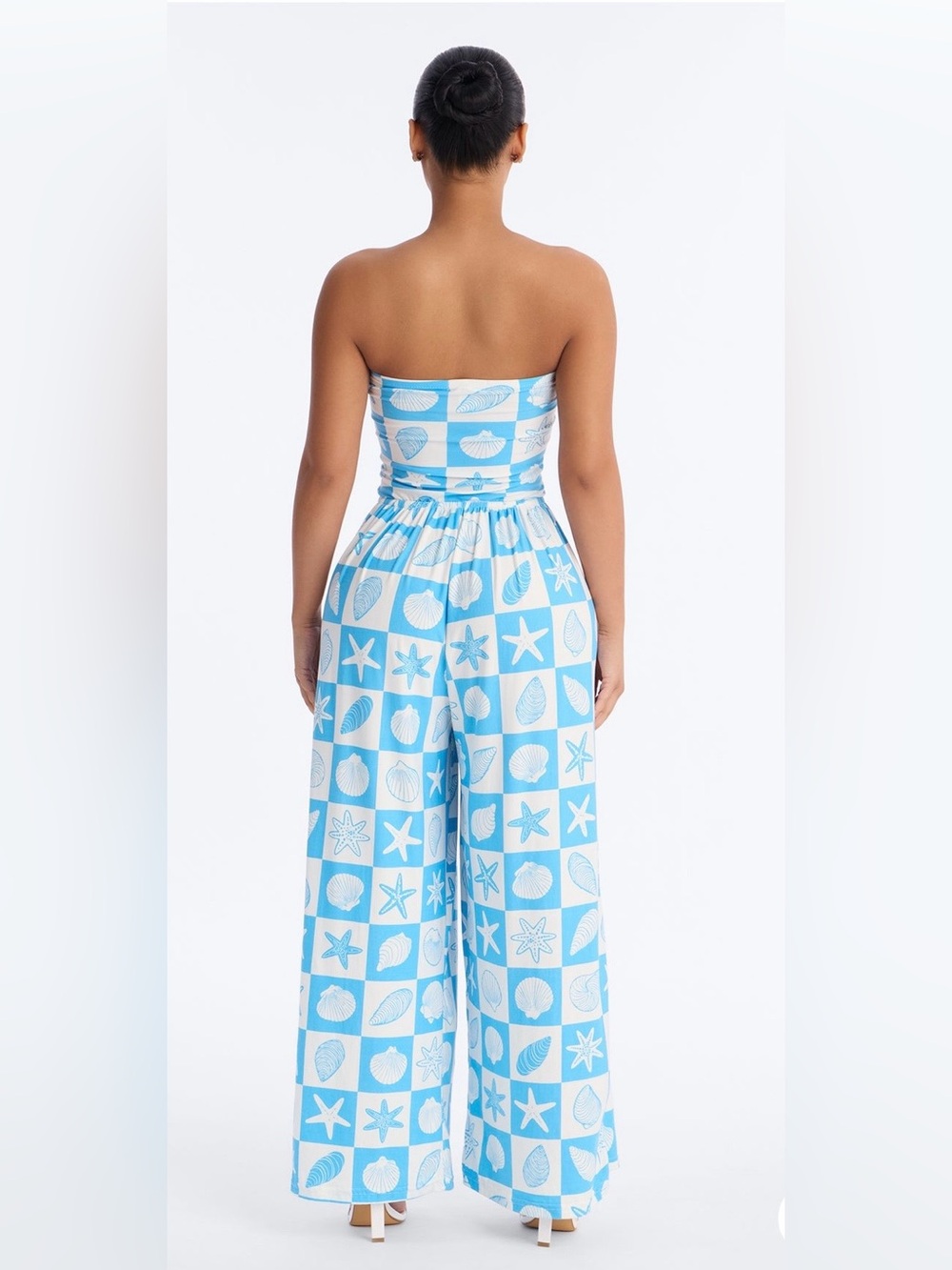 Strapless Seashell Print Wide-Leg Swimsuit Coverup - Blue & White NWT🐚 - Picture 3 of 4
